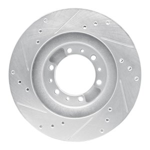 Mitsubishi Montero Brake Rotor (1) - Front Right - R1 Concepts - Drilled & Slotted - Silver - `94-`00